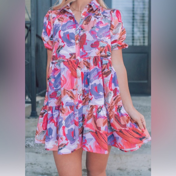 Button Down Babydoll Mini Dress Size Medium - Picture 1 of 3